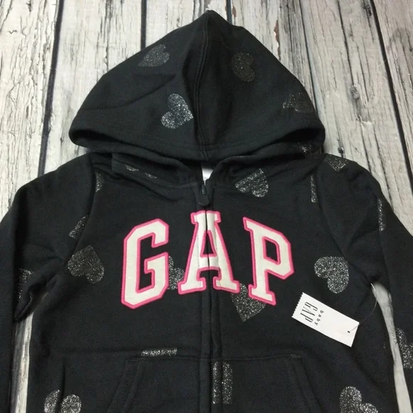 COPY - Gap Girls 2T and 3T Black Sparkle Heart Zip-up Hoodie Sweatshirt. NWT - Picture 2 of 5